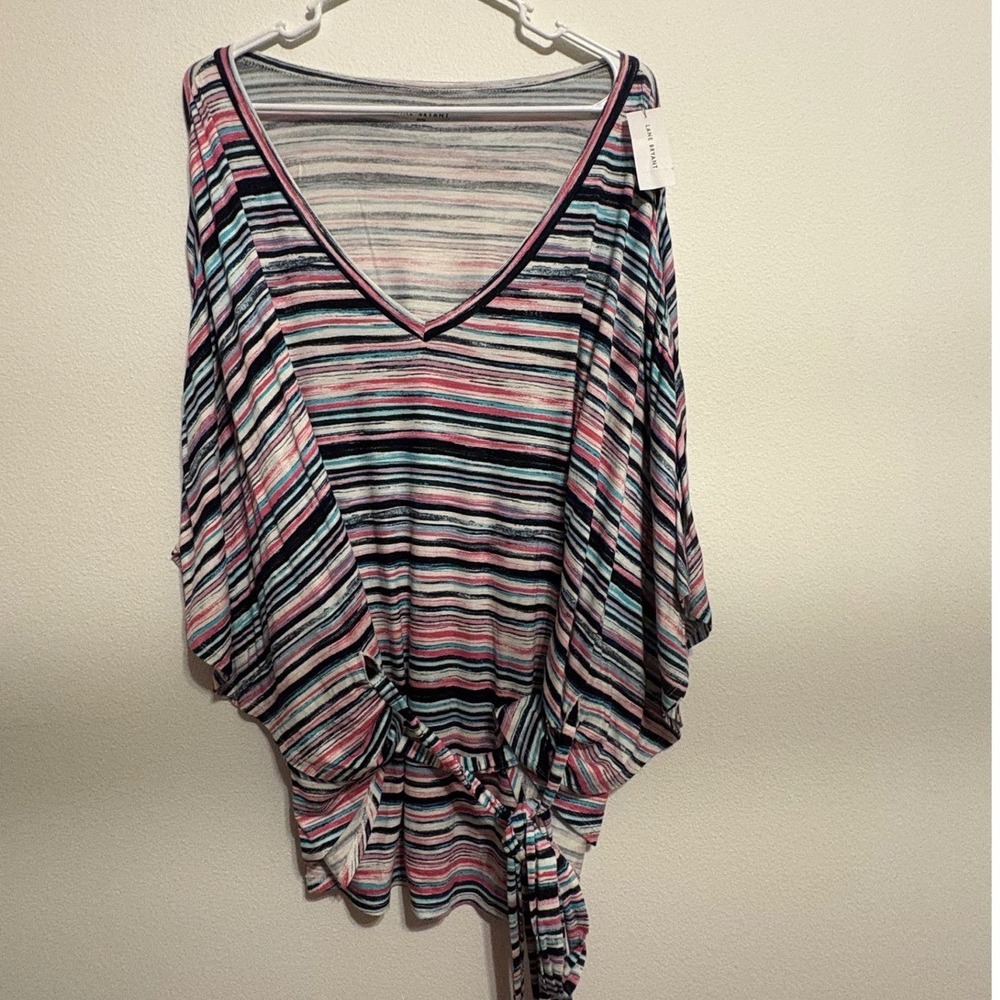 Lane Bryant Womens Multi Color Striped V-Neck Tie Waist Dolman‎ Top 22/24 NWT